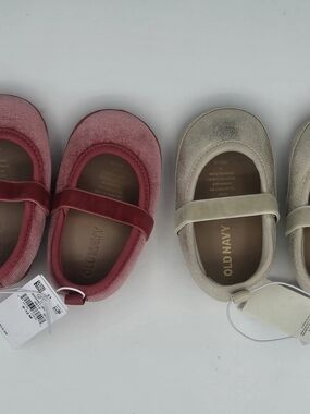 2 Old Navy Metallic Gold and Red Velvet Mary Jane Baby Shoes Sz